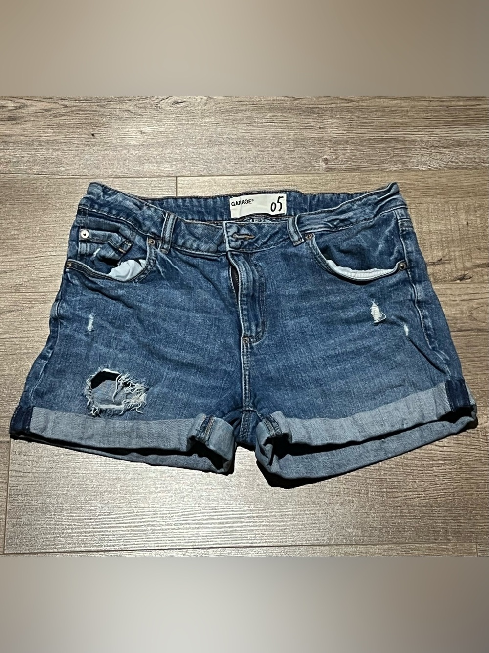 Garage Blue Distressed Cuffed Denim Shorts